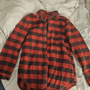 Brandy Melville Red and Gray Plaid Shirt